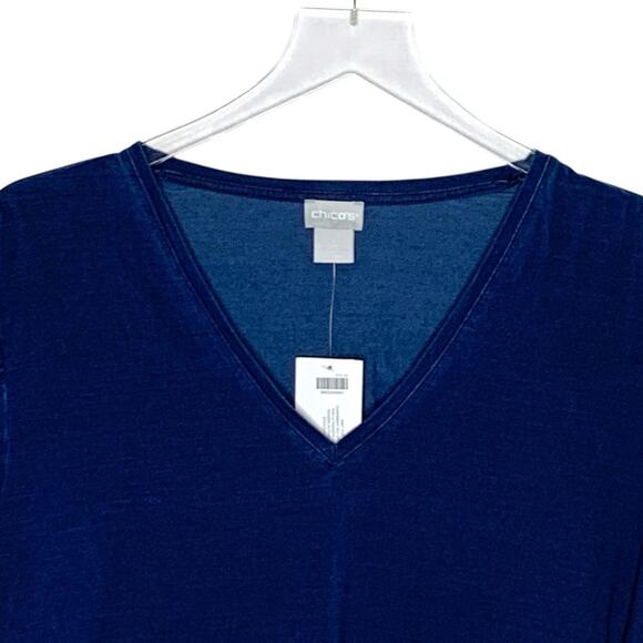 Chicos XL NEW Knit Top Chambray V Neck Riviera Authentic Tiered Sleeve - Picture 4 of 9